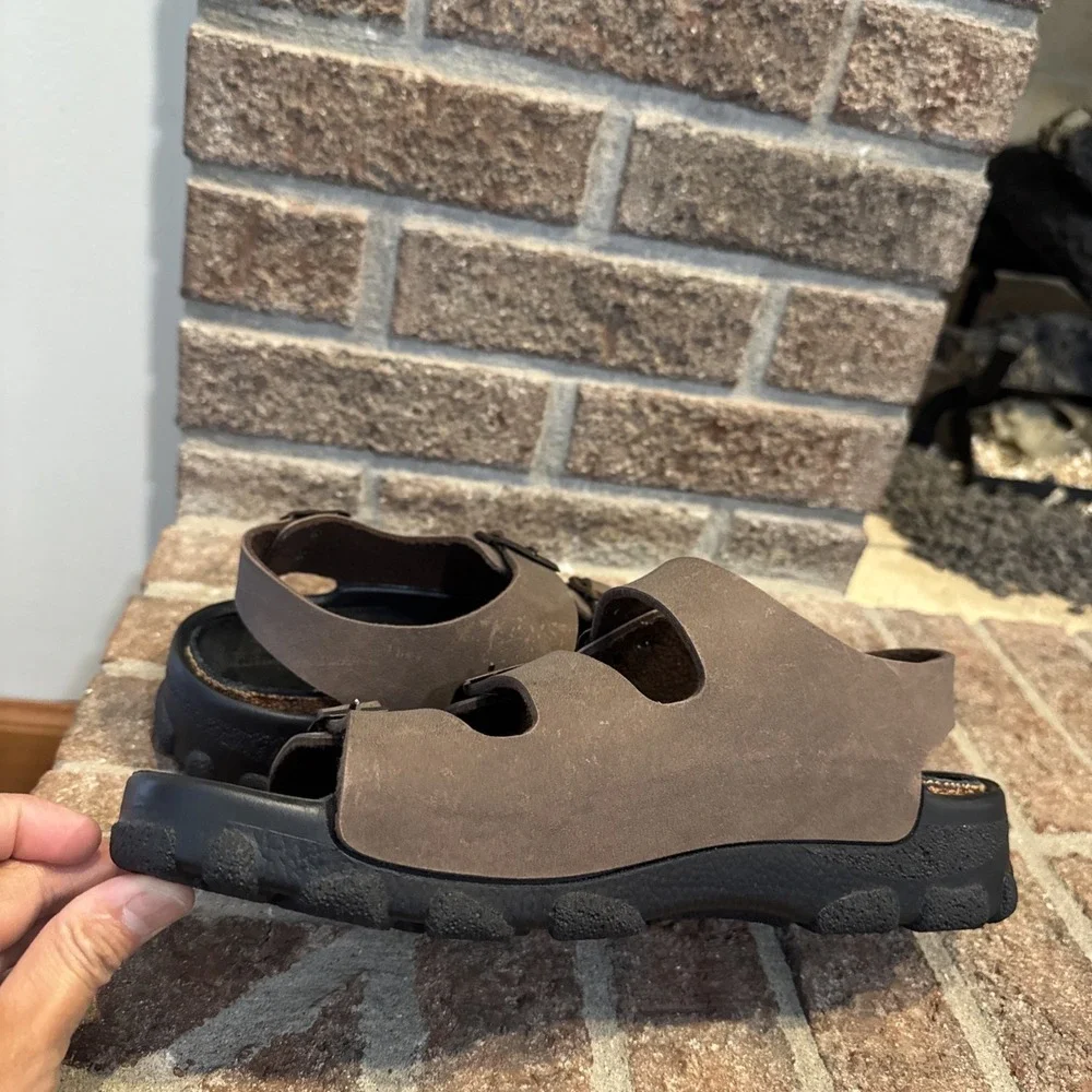 Birkenstock Tatami Sandals Mens Size 10 Brown Leather Buckle Fisherman #N475